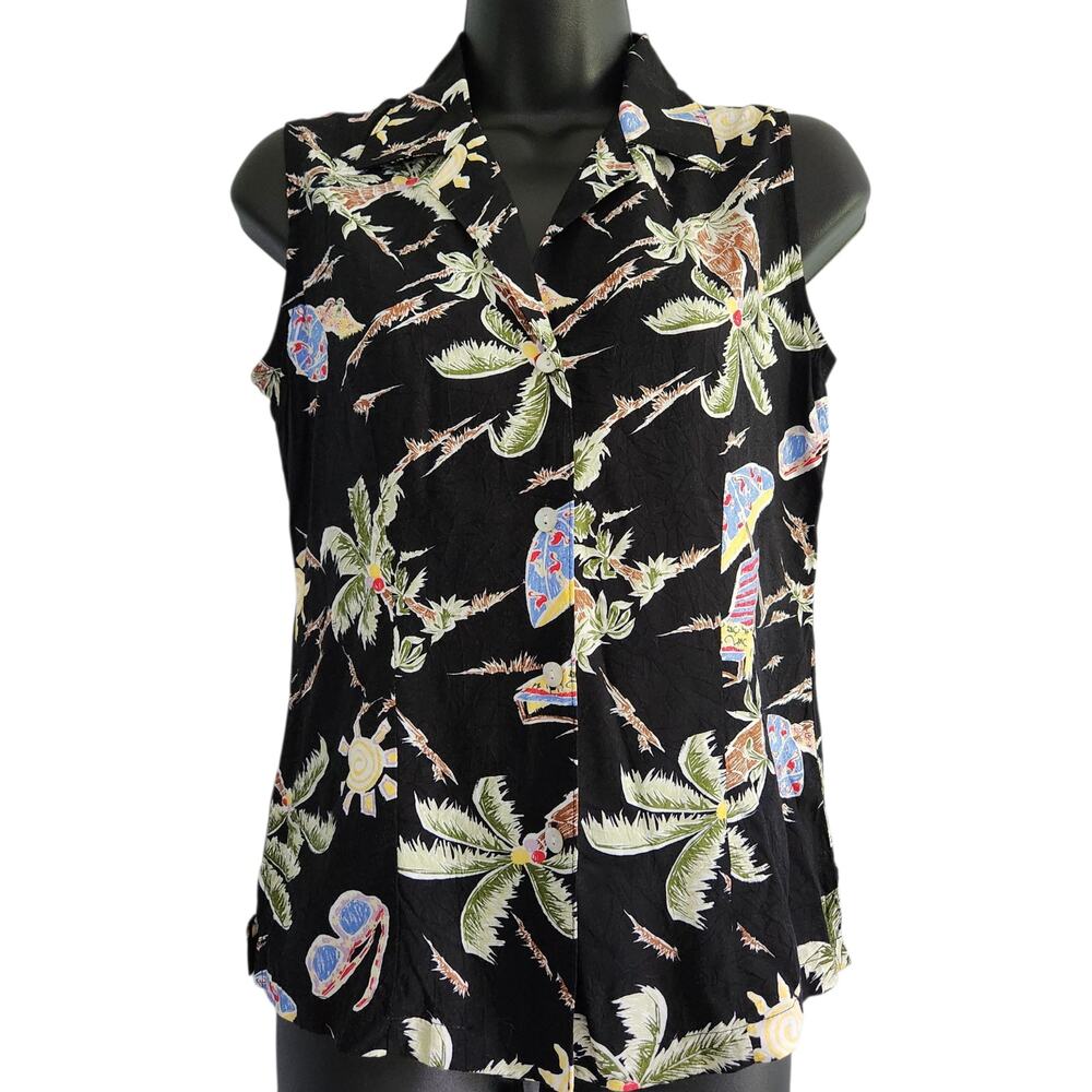 Too Hot Sunwear sleeveless top VINTAGE Hawaiian print size S